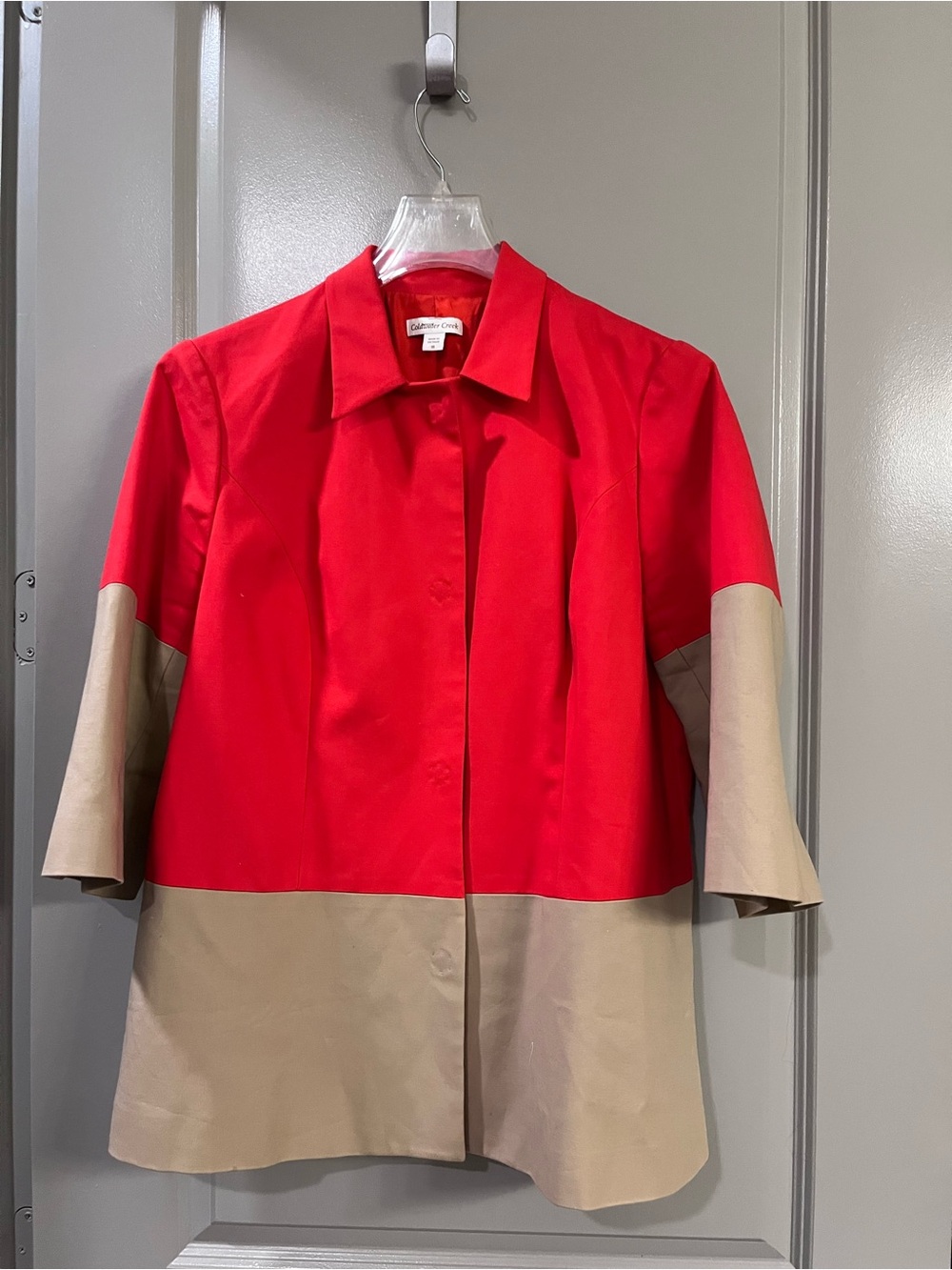 Coldwater Creek Two-Tone Red and Tan Short Sleeve Jacket